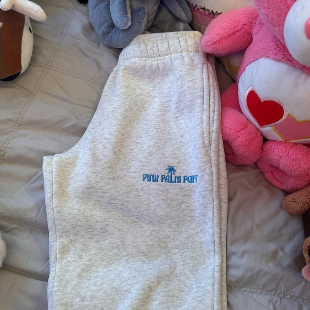 Pink Palm Puff Kids Gray Sweatpants - Picture 2 of 5